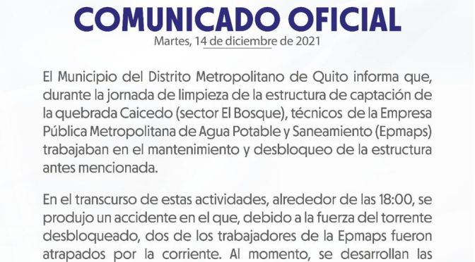 <strong>COMUNICADO DEL MUNICIPIO DE QUITO</strong>