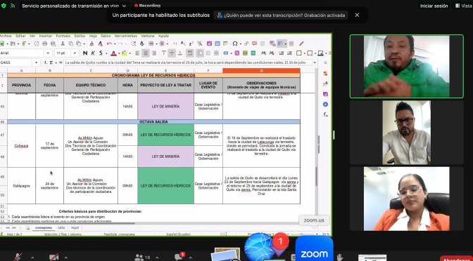 CRONOGRAMA PARA LA CONSULTA PRELEGISLATIVA SOBRE LA REFORMA A LA LEY DE MINERÍA