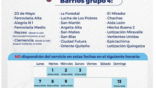 EPMAPS IMPLEMENTA CRONOGRAMA TEMPORAL DE RACIONAMIENTO PARA SECTORES ATENDIDOS POR LA PLANTA PUENGASÍ (0CTUBRE 2024)