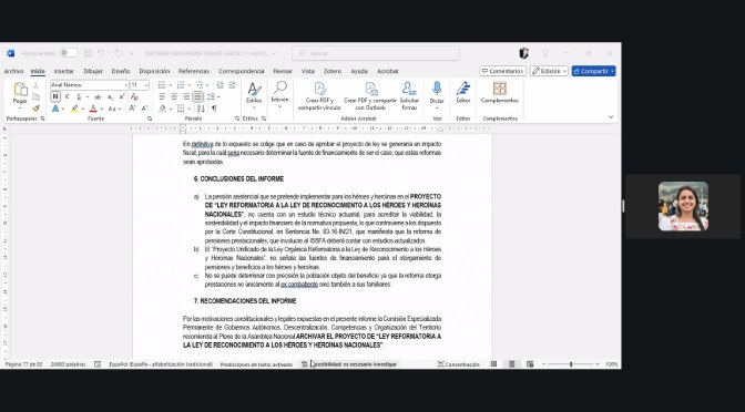 COMISIÓN DE GOBIERNOS AUTÓNOMOS APROBÓ INFORME SOBRE EL PROYECTO DE REFORMAS A LEY DE RECONOCIMIENTO A LOS HÉROES Y HEROÍNAS